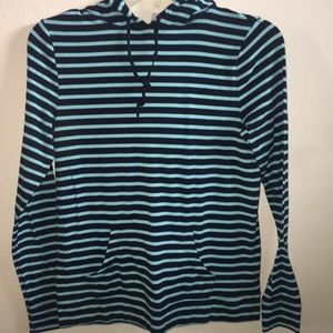 Navy and turquoise stripped pull over sweatshirt